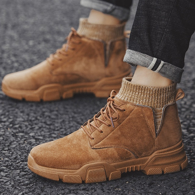 DUDELI Vintage Suede Work Boots Casual Cowboy